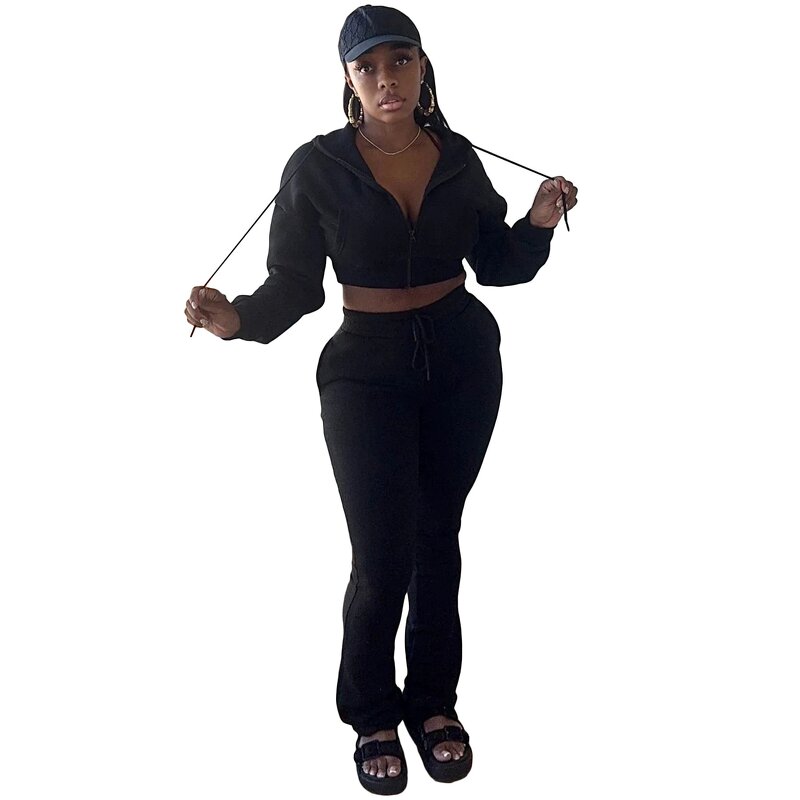 Women Sweatsuit Manufacturer - Wholesale Hoodie Crop Top Jogger Pants Set