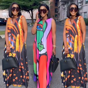 Plus Size Maxi Dress Manufacturer - Wholesale Colorful Printed Sleeveless Dress