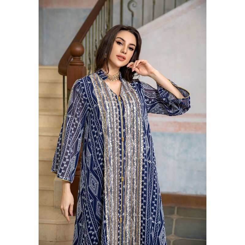 Abaya Dress Manufacturer - Custom Sequin Embroidery Ramadan Eid Jalabiya