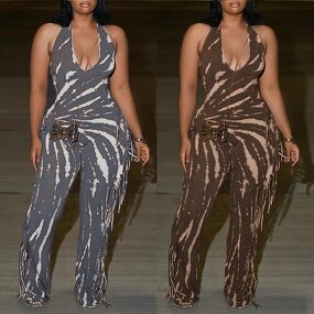 Women Jumpsuit Manufacturer - Custom Bodycon Halter Wide Leg Fringe Jumpsuit