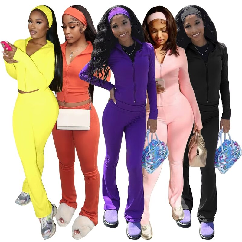 Women Tracksuit Set Manufacturer - Fall 2025 Micro-flared Pants Sweatshirt Set