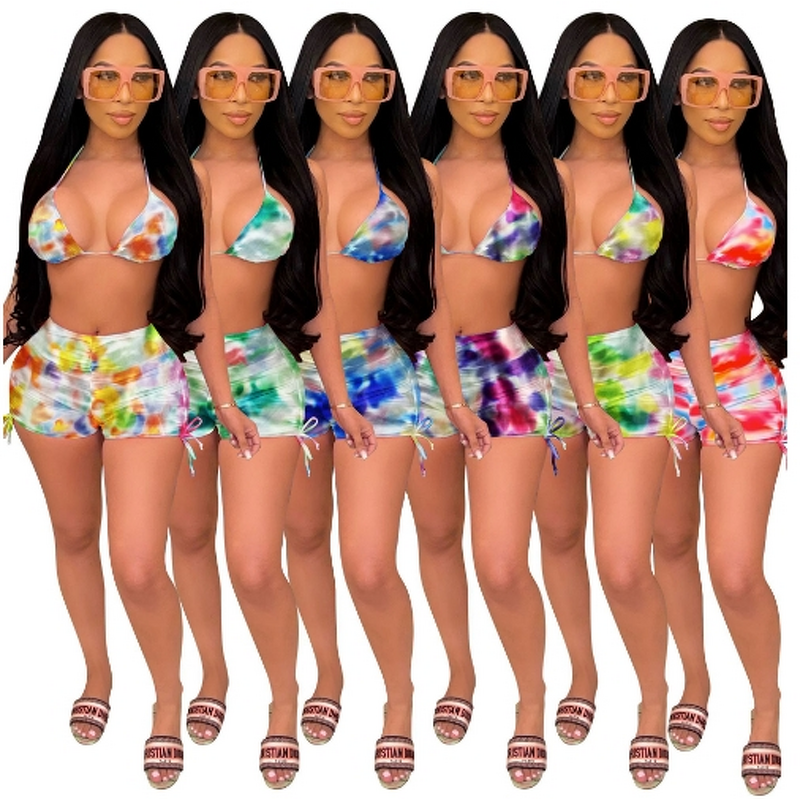 Bikini Set Manufacturer - Custom Colourful Print Bikini Top and Shorts Set