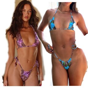 Bikini Set Manufacturer - Wholesale Leopard Floral Printed Lace Up Bikini Set