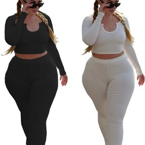 Plus Size Pants Set Manufacturer - 2024 Spring Solid V-neck Two-Piece Set