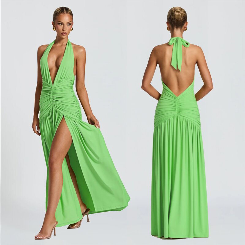 Halter Maxi Dress Manufacturer - Custom Asymmetrical Split Thigh Vacation Dress