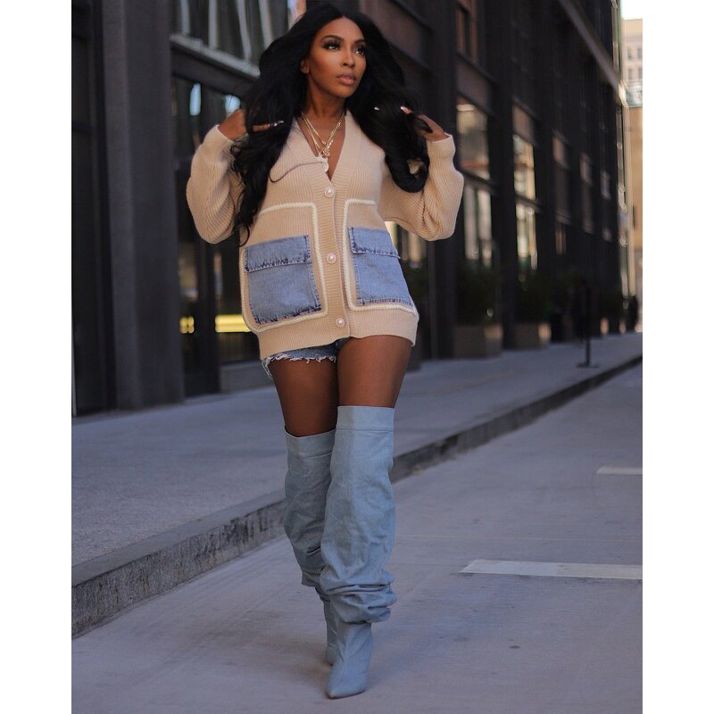 Cardigan Sweater Manufacturer - Custom Patchwork Slim Fit Button Up Sweater