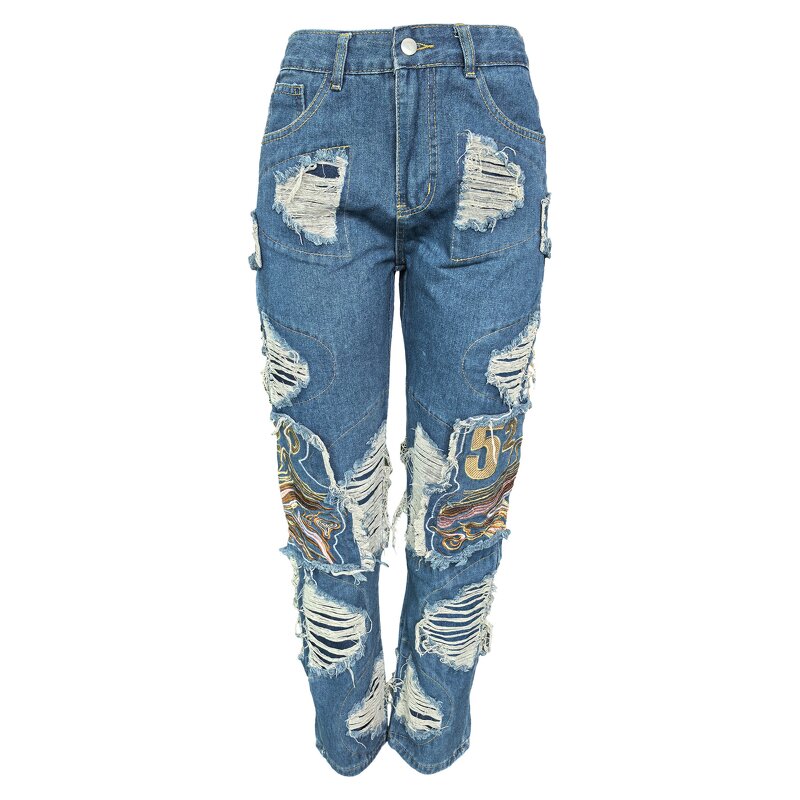 Women Jeans Manufacturer - Custom High Waist Vintage Broken Hollow Out Jeans