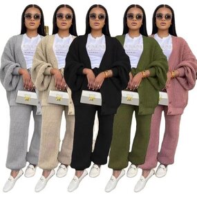 Women Sweater Set Manufacturer - Thick Winter Loose Cardigan Pant Outfit