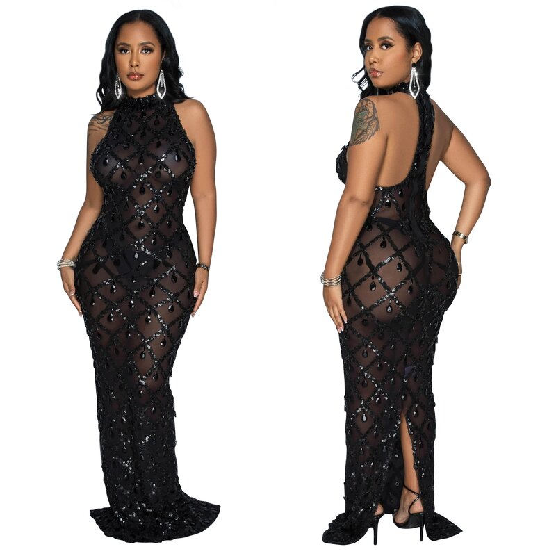 Evening Dress Manufacturer - Custom Sleeveless Elegant Beaded Black Party Dress