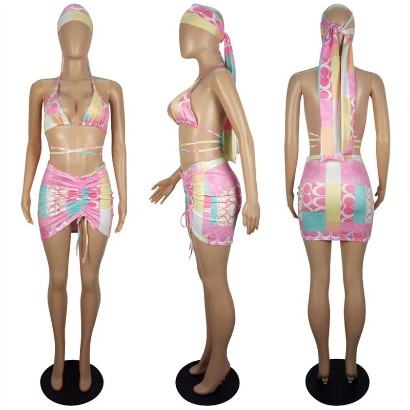 Bikini Set Manufacturer - Custom Brazilian Halter Swimwear 3 Pieces Set