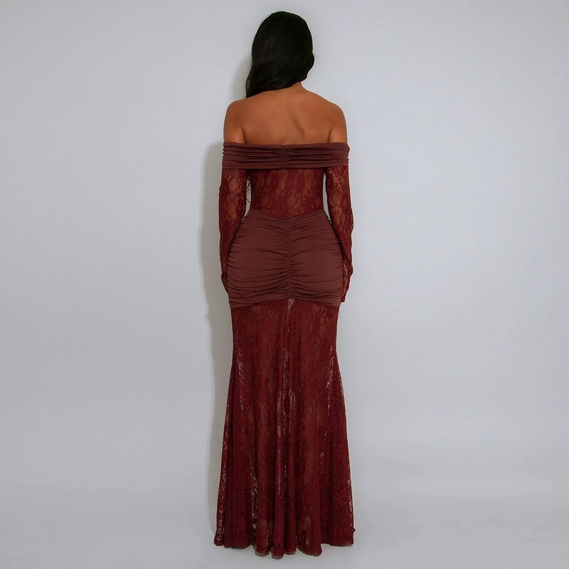 Evening Dress Manufacturer - Custom See Through Lace Stretchy Long Sleeve Dress