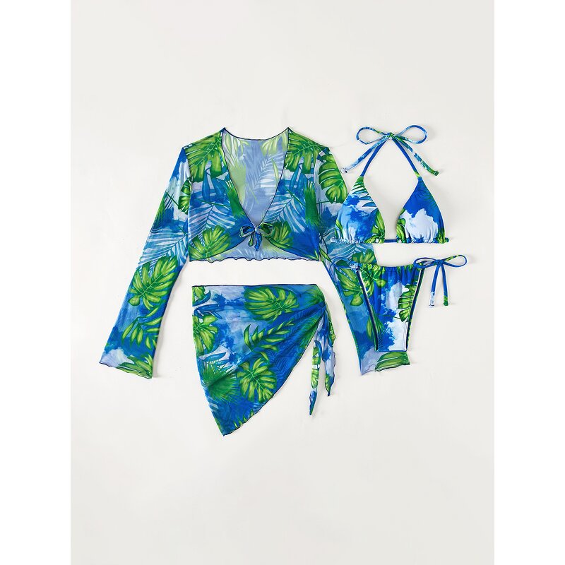 Swimsuit Set Manufacturer - Custom Transparent Lace Up Bikini 4 Piece Set