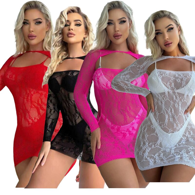 Lingerie Set Manufacturer - Women Transparent Lace Trim Floral Valentines Set