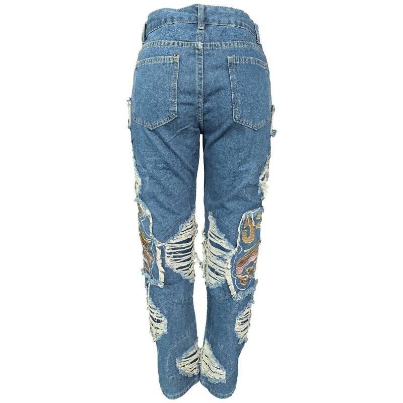 Women Jeans Manufacturer - Custom High Waist Vintage Broken Hollow Out Jeans