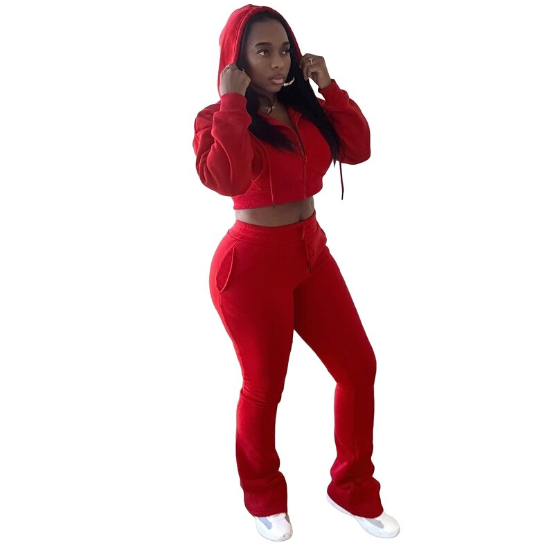 Women Sweatsuit Manufacturer - Wholesale Hoodie Crop Top Jogger Pants Set