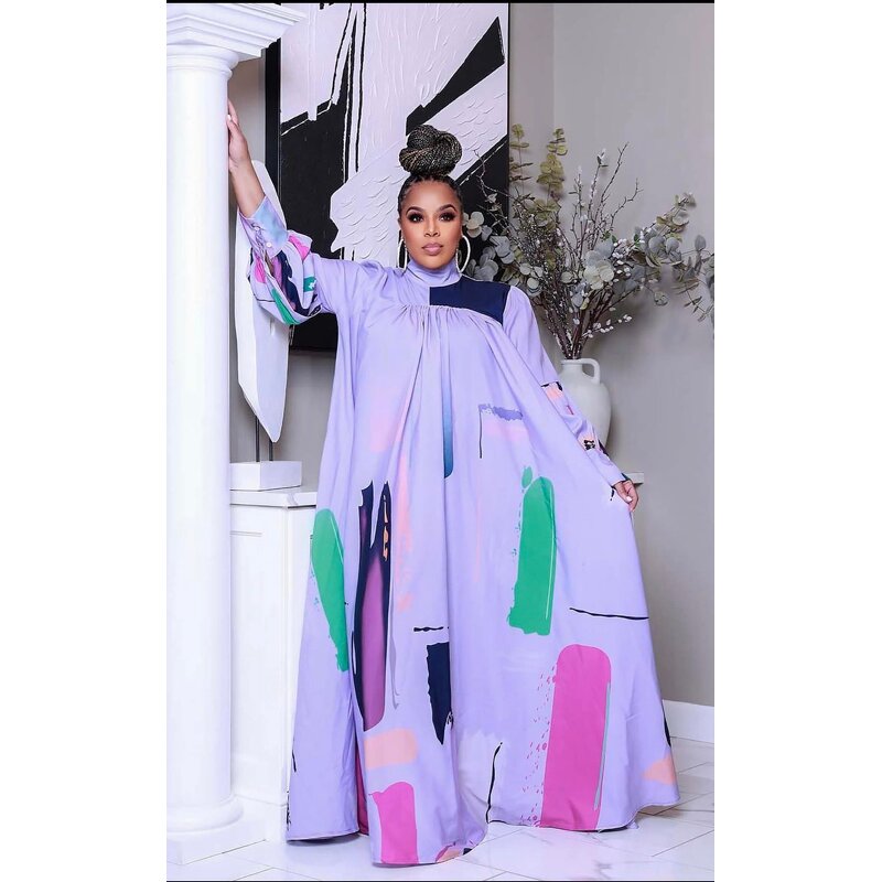 Kaftan Dress Manufacturer - 2025 Spring Casual Printed Batwing Swing Dress