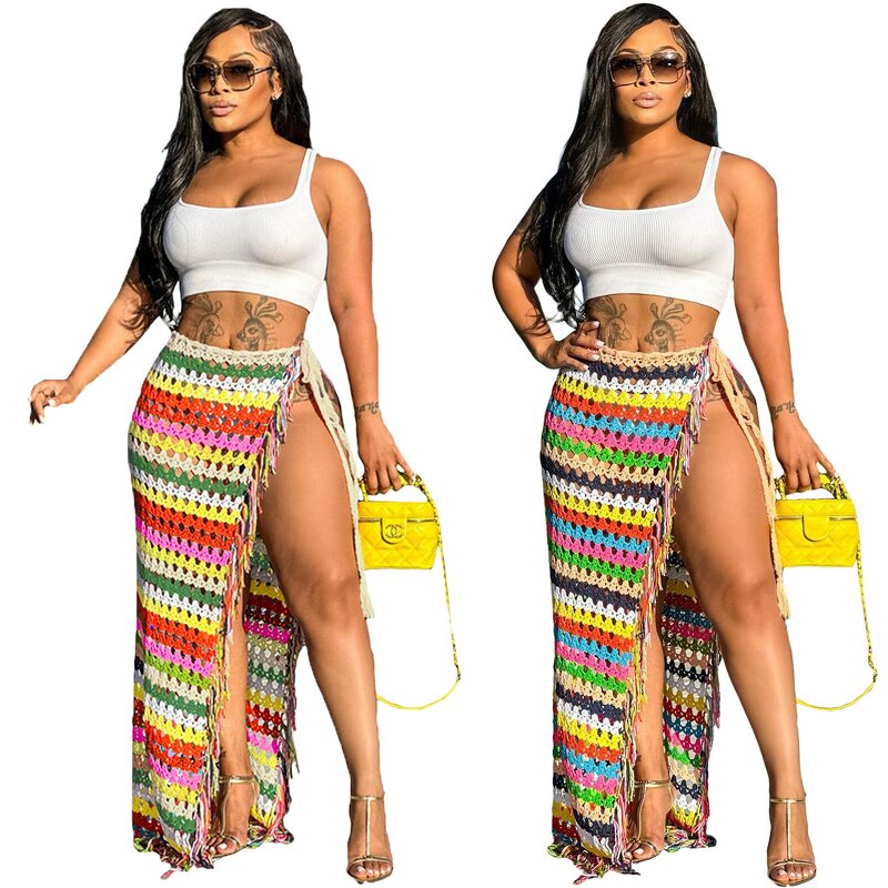 Beach Cover Up Manufacturer - Custom Crochet See Through Mesh Midi Skirt