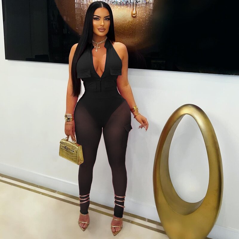 Women Jumpsuit Manufacturer - 2025 See Through Mesh Bodycon Sleeveless Playsuit