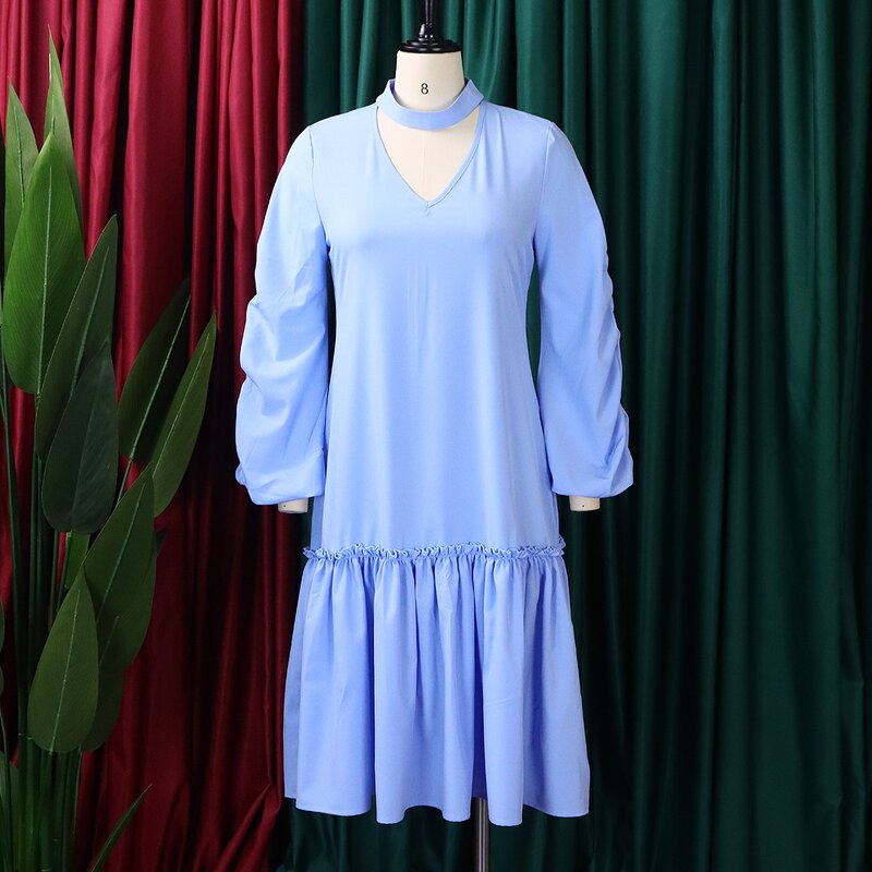 Women Dress Manufacturer - Fall Pink Midi Flair Dress with Puff Sleeve