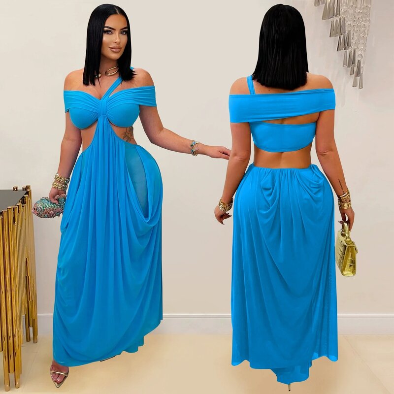 Party Dress Manufacturer - Custom One Shoulder See Through Mesh Maxi Dress