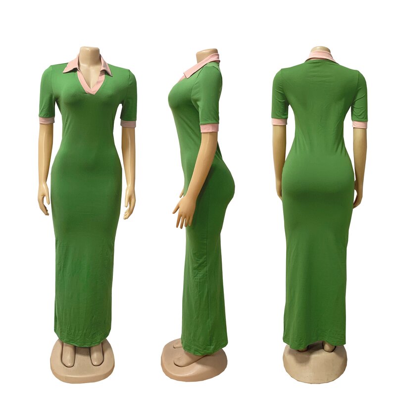 Maxi Dress Manufacturer - Bulk Wholesale Stretchy Polo Neck Long Dress