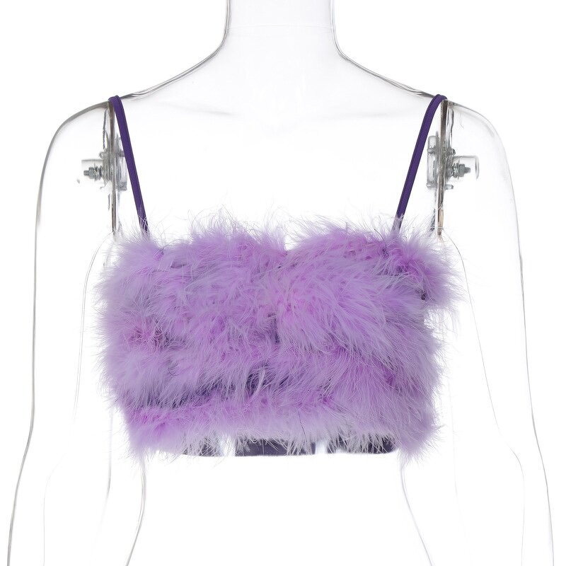 Women Crop Top Manufacturer - Custom Feather Fur Fluffy Strapless Summer Top