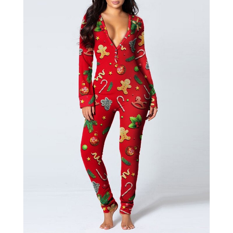 Pajama Set Manufacturer - Christmas Print Sexy Adult Onesie Pajamas