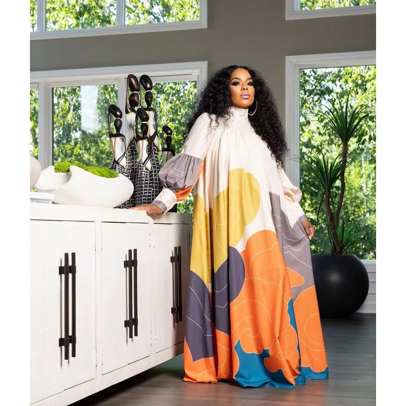 Kaftan Dress Manufacturer - 2025 Spring Casual Printed Batwing Swing Dress