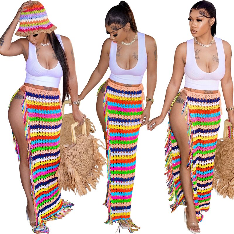 Beach Cover Up Manufacturer - Custom Crochet See Through Mesh Midi Skirt