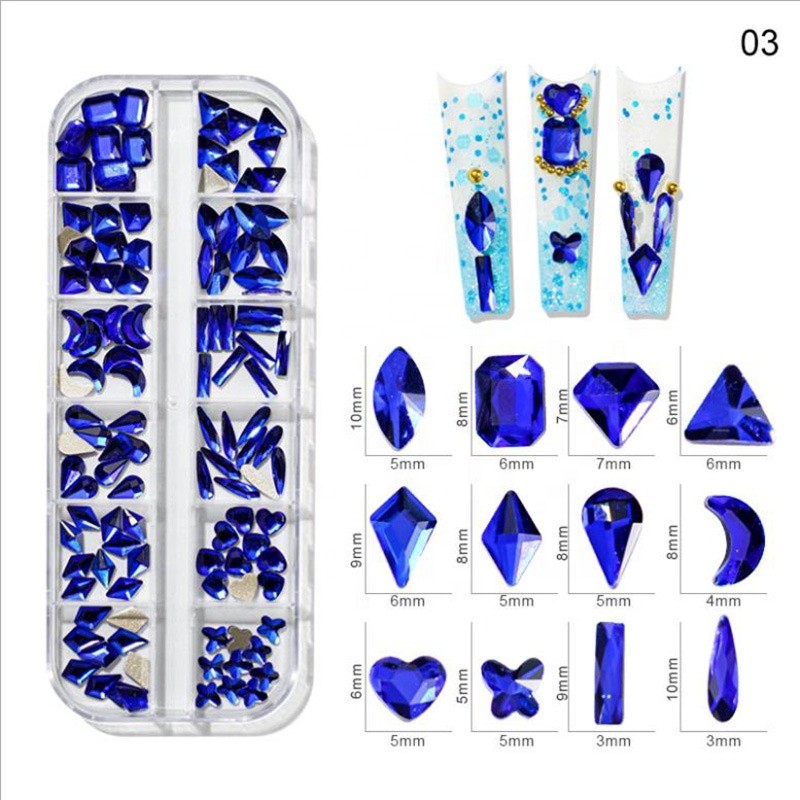 Wholesale Shining Nail Art Rhinestones Charms 3D Glass Mixed Shape Heart Stones Box Ab Diamond Nail Crystal Sets for Nails