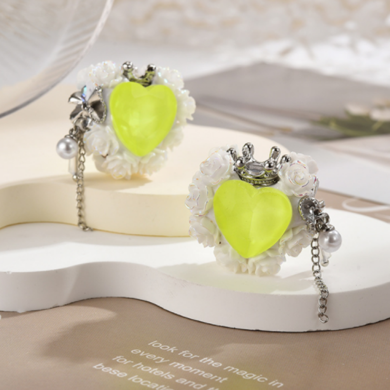 Fluorescent Heart Rose Crown Straight Hole DIY Beads for Pen Acrylic Loose Beads With Pear Tassel for Jewlery Making