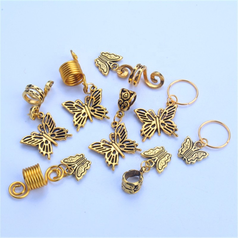 Wholesale Alloy butterfly Hair Beads Braid Locs Hair Accessories Jewelry for Dreadlocks Cuffs Charms