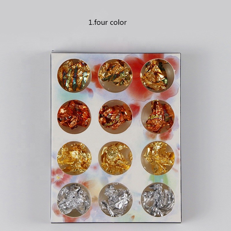 Wholesale Nail Colorful Gold Foil Flakes for Nail Art Design Aluminum Foil Platinum Nail Charms