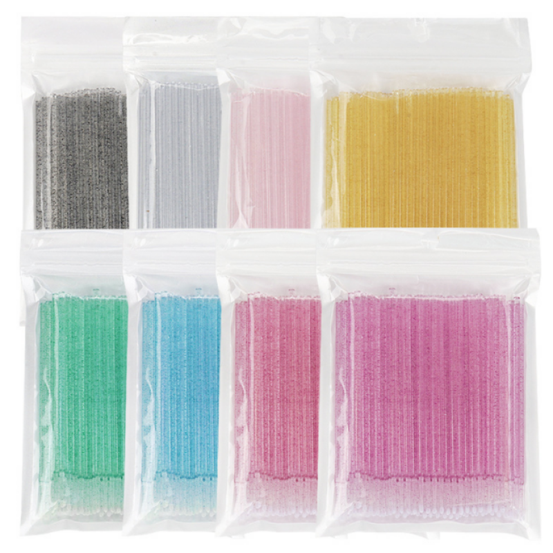 100pcs Crystal Glitter Lash Extension Cleaning Micro Swab Lint Free Eyelash Extension Removing Micro Brushes