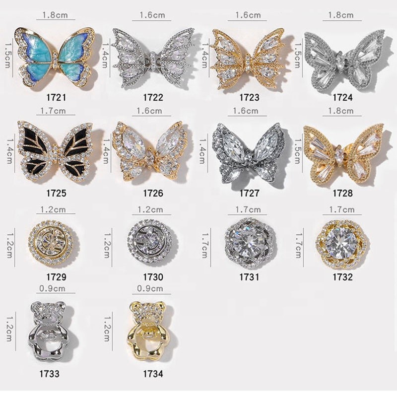 Wholesale Luxury Moving butterfly Zircon Jewelry Ornament Nail Art Charms Decoration 3D Nail Accessories