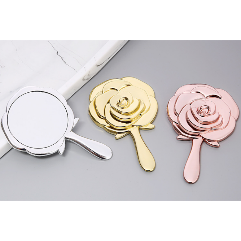 Plastic Portable Rose Shape Makeup Pocket Mirror Shining Silver Rose Gold Handheld Mirror Beauty Salon Gift Mirror