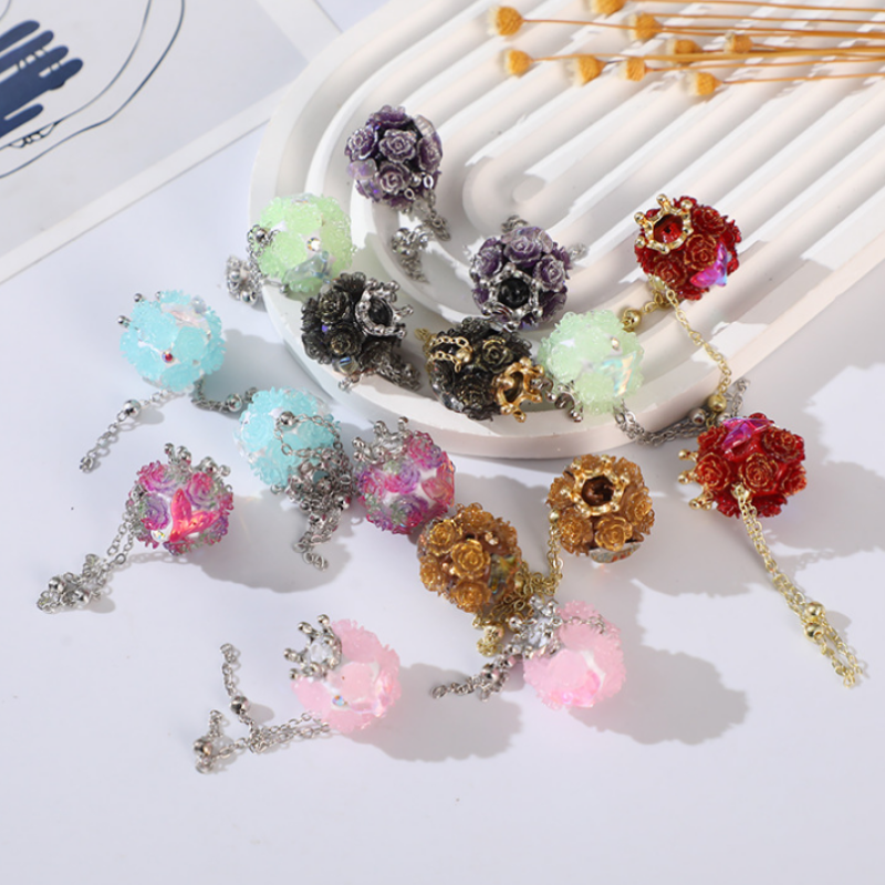 Mermaid Tail Crown Flower Beads for DIY Pen Polymer Clay Rhinestone Ball Beads for DIY Phone Handbag Chain Jewlery Making