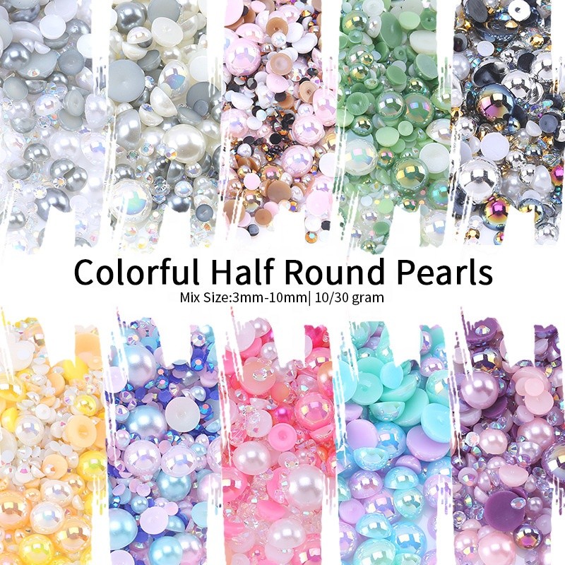 Hot Sale Mix Size Fat Back Pearls Rhinestone Applique for Nail Art Decoration Half Round Beads Nail Charms