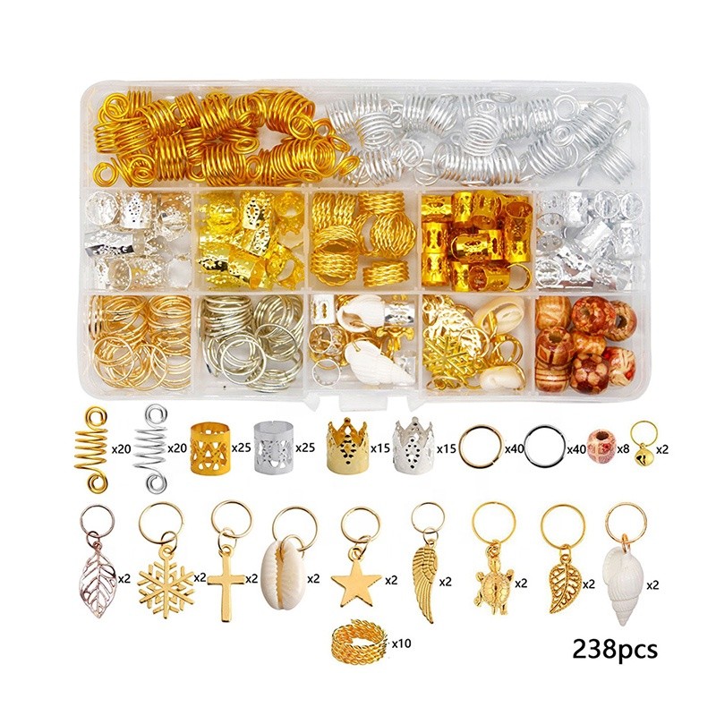 Wholesale Braiding Hair Rings 20 Style Mixed Jewelry for Braiding Hair Dreadlock Jewelry Hair Beads Braid Accessories