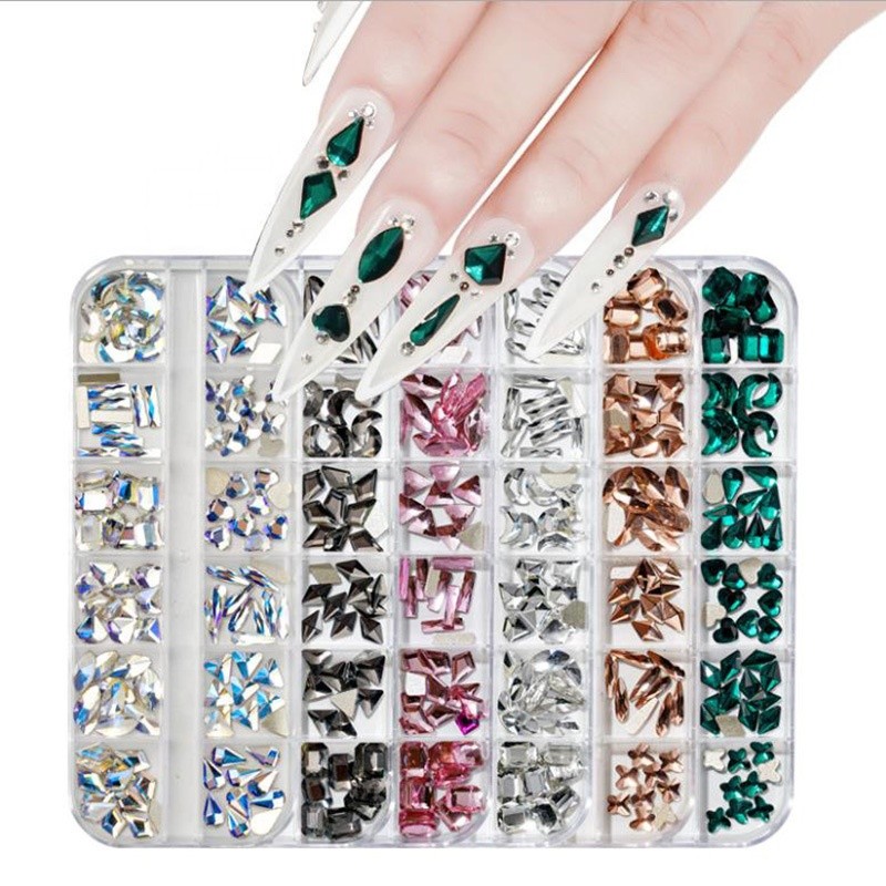 Wholesale Shining Nail Art Rhinestones Charms 3D Glass Mixed Shape Heart Stones Box Ab Diamond Nail Crystal Sets for Nails