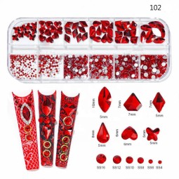 Wholesale Shining Nail Art Rhinestones Charms 3D Glass Mixed Shape Heart Stones Box Ab Diamond Nail Crystal Sets for Nails