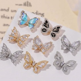 Wholesale Luxury Moving butterfly Zircon Jewelry Ornament Nail Art Charms Decoration 3D Nail Accessories