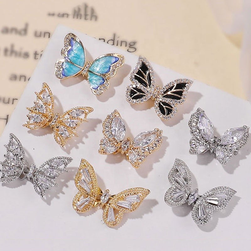 Wholesale Luxury Moving butterfly Zircon Jewelry Ornament Nail Art Charms Decoration 3D Nail Accessories