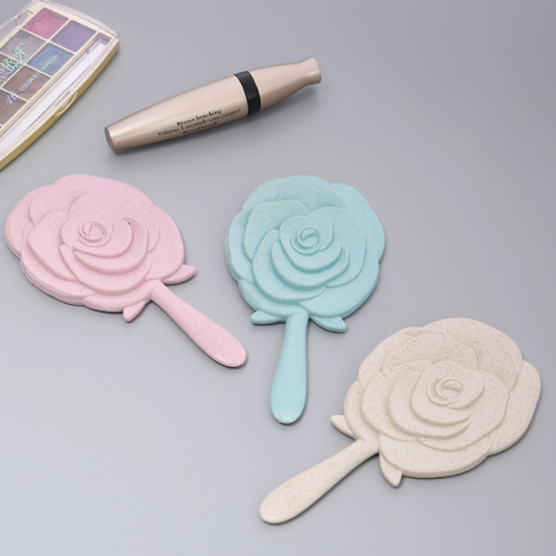 Plastic Portable Rose Shape Makeup Pocket Mirror Shining Silver Rose Gold Handheld Mirror Beauty Salon Gift Mirror