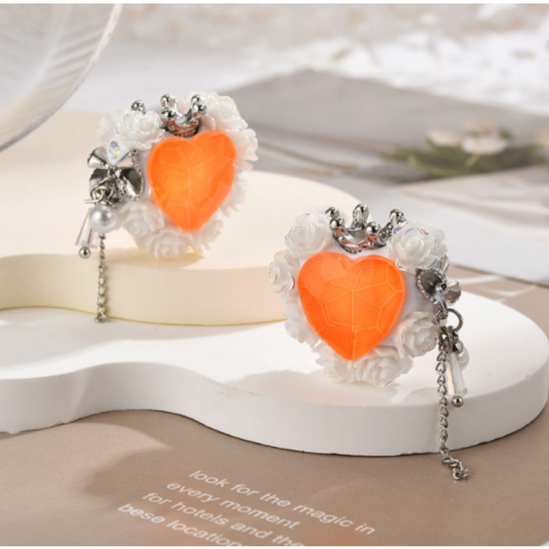 Fluorescent Heart Rose Crown Straight Hole DIY Beads for Pen Acrylic Loose Beads With Pear Tassel for Jewlery Making