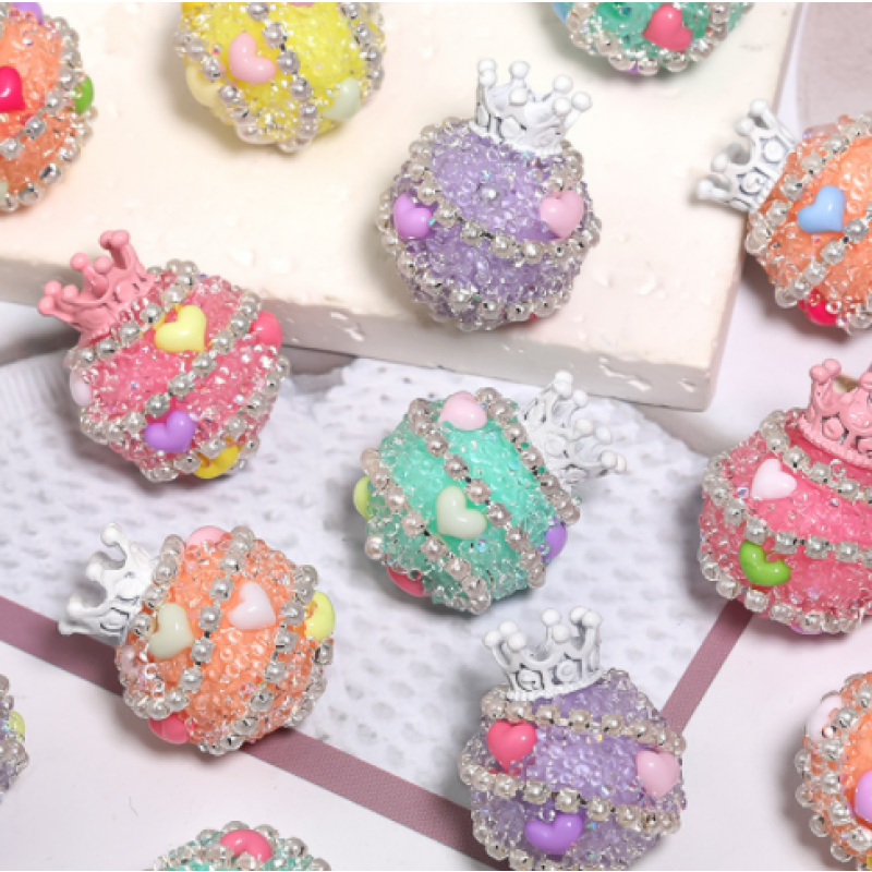 Crown Sugar Ball Beads for DIY Beaded Pen Rhinestone Beads with Pearl for Jewelry Making