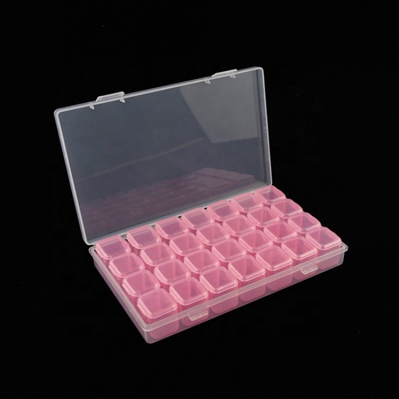 Nail Art Storage Box rainbow Plastic Makeup Box 28 Grid Nail Art Glitter Rhinestone Plastic Empty case