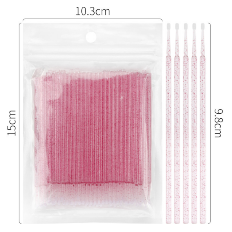100pcs Crystal Glitter Lash Extension Cleaning Micro Swab Lint Free Eyelash Extension Removing Micro Brushes