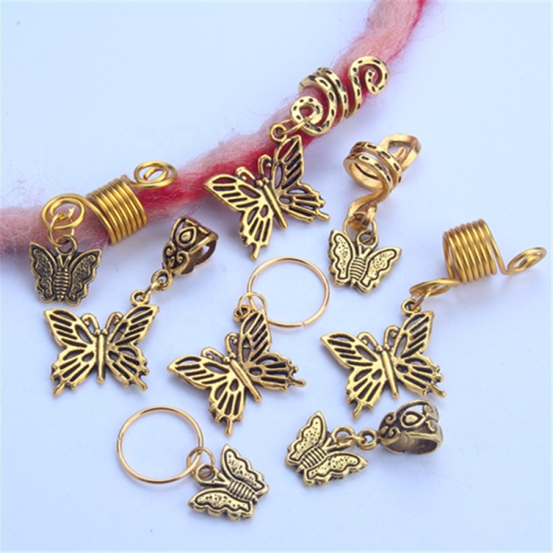 Wholesale Alloy butterfly Hair Beads Braid Locs Hair Accessories Jewelry for Dreadlocks Cuffs Charms