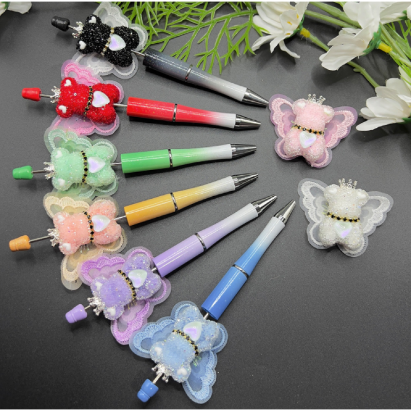 Crown Sugar Bear Beads Butterfly Angel Wings Rhinestone Bubblegum Beads for DIY Pen Chain Jewlery Making Accessories